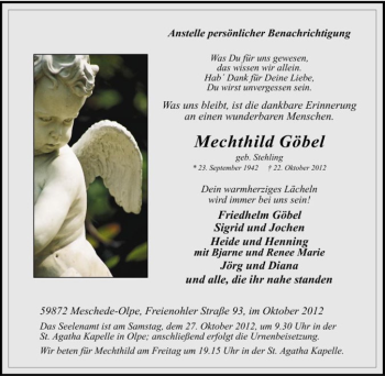 Traueranzeige von Mechthild Göbel von Tageszeitung